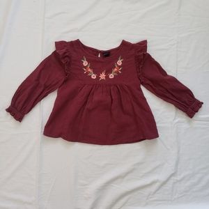 Linen Blend Long Sleeve 3T Burgundy Floral Top